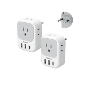 2 Pack European Plug Adapter USB C, TESSAN US to Europe Adapter 4 Outlets 3 USB Charger, Type C International Power Adaptor to Italy Spain France Portugal Iceland Germany, Europe Travel Essentials