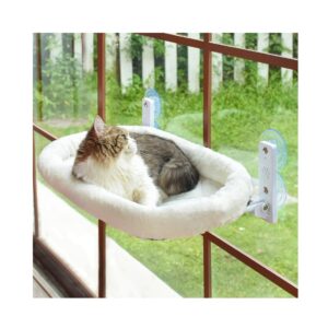 AMOSIJOY Cordless Cat Window Perch, Window Hammock for Cats with 4 Strong Suction Cups, Solid Metal Frame and Soft Cover, Indoor Cat Bed