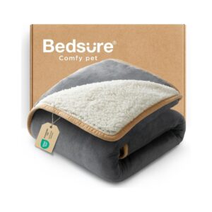 Bedsure Waterproof Dog Blankets for Small Dogs - Small Cat Blanket Washable for Couch Protection, Sherpa Fleece Puppy Blanket, Soft Plush Reversible Throw Furniture Protector, 25"X35", Grey