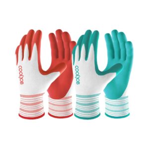 COOLJOB 2 Pairs Gardening Gloves for Women Ladies, Breathable Rubber Coated for Yard Garden, Outdoor Indoor Protective Work with Grip, Medium Size, Red & Green