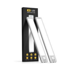 MCGOR 10inch Under Cabinet Lighting, 2 Pack Rechargeable Motion Sensor Light Indoor, 5 Levels Dimmable Magnetic Closet Lights, Wireless Under Counter Lights for Kitchen, Stairs