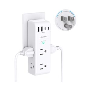 Surge Protector Outlet Extender - with Rotating Plug, 6 AC Multi Plug Outlet with 4 USB Ports (2 USB C), 1800J Wall Charger, 3-Sided Power Strip with Spaced Outlet Splitter for Home, Office, Travel