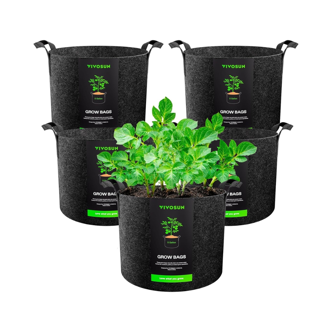 VIVOSUN 5-Pack 5 Gallon Grow Bags Heavy Duty 300G Thickened Nonwoven Plant Fabric Pots with Handles